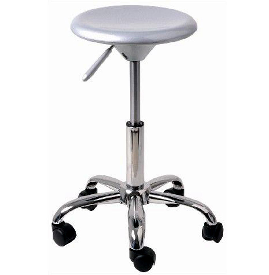 Tabouret sur roulettes, réglable en hauteur.