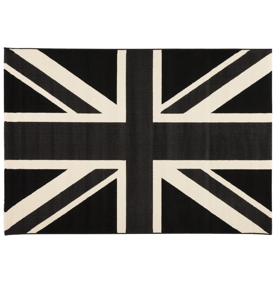 Tapis design à poils courts représentant le drapeau anglais dans les tons de gris.
