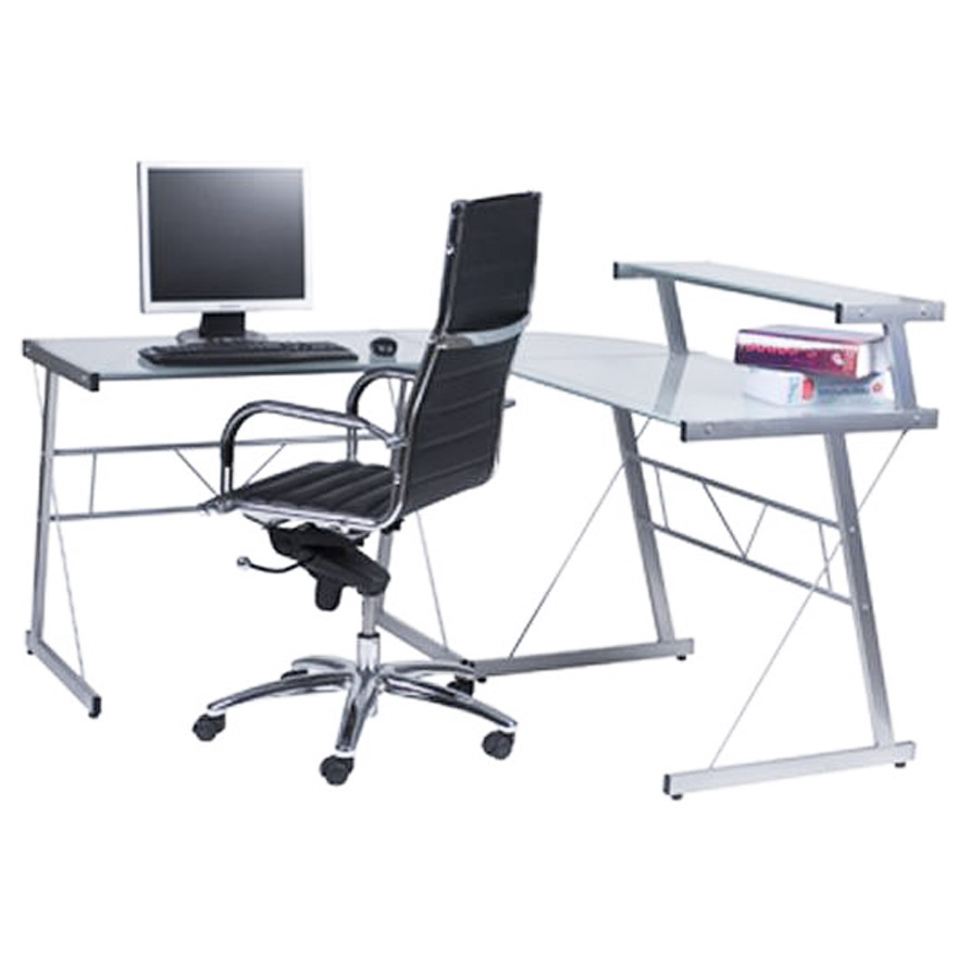 Bureau en verre trempé, angle montable dans les 2 sens.