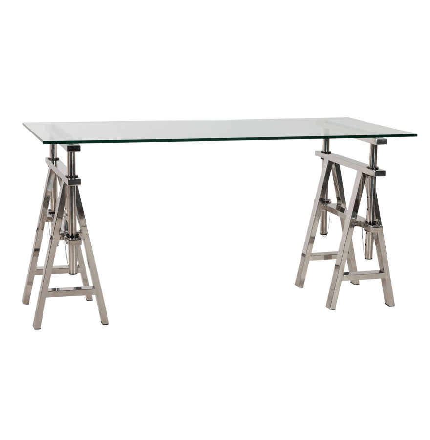 Bureau en verre trempé sécurit 12 mm réglable en hauteur.