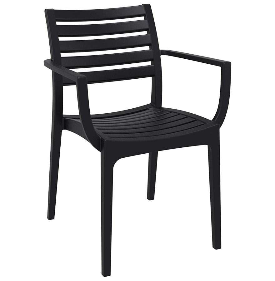 Chaise de terrasse empilable en matière plastique renforcée avec accoudoirs.