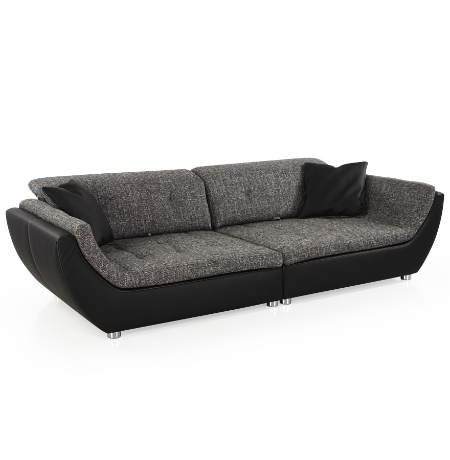 Grand canapé design, recouvrement en tissu et similicuir.