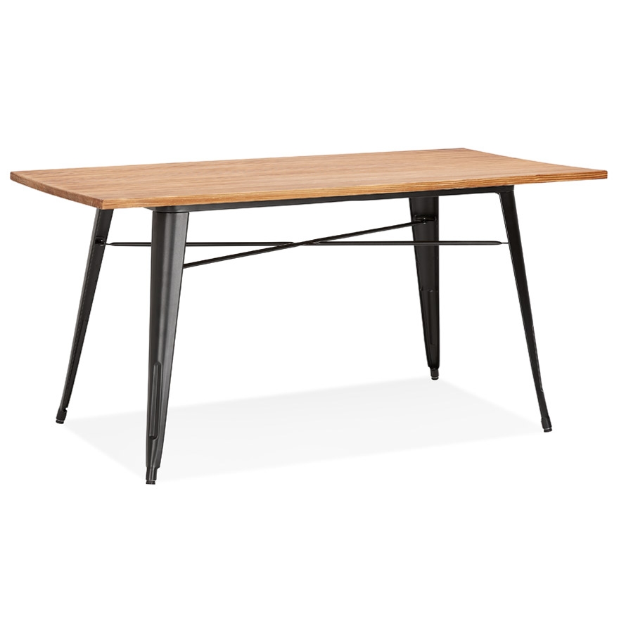 Table de salle à manger style industriel 'ALPHA' en bois massif et métal noir - 150x80 cm vue1