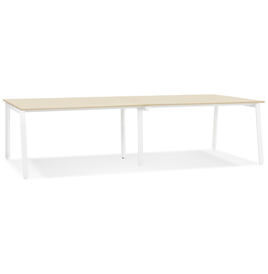 double bureau bench / table de réunion 'amadeus' en bois finition naturelle et métal blanc - 280x140 cm