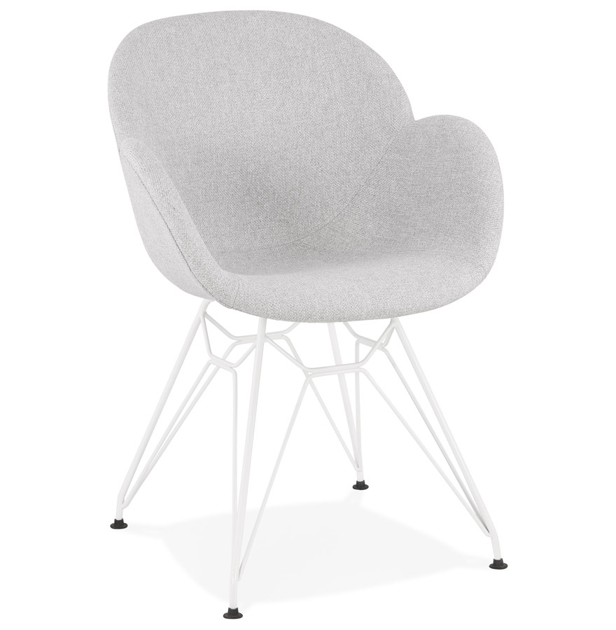 Chaise moderne 'ATOL' en tissu gris clair avec pieds en métal blanc vue1