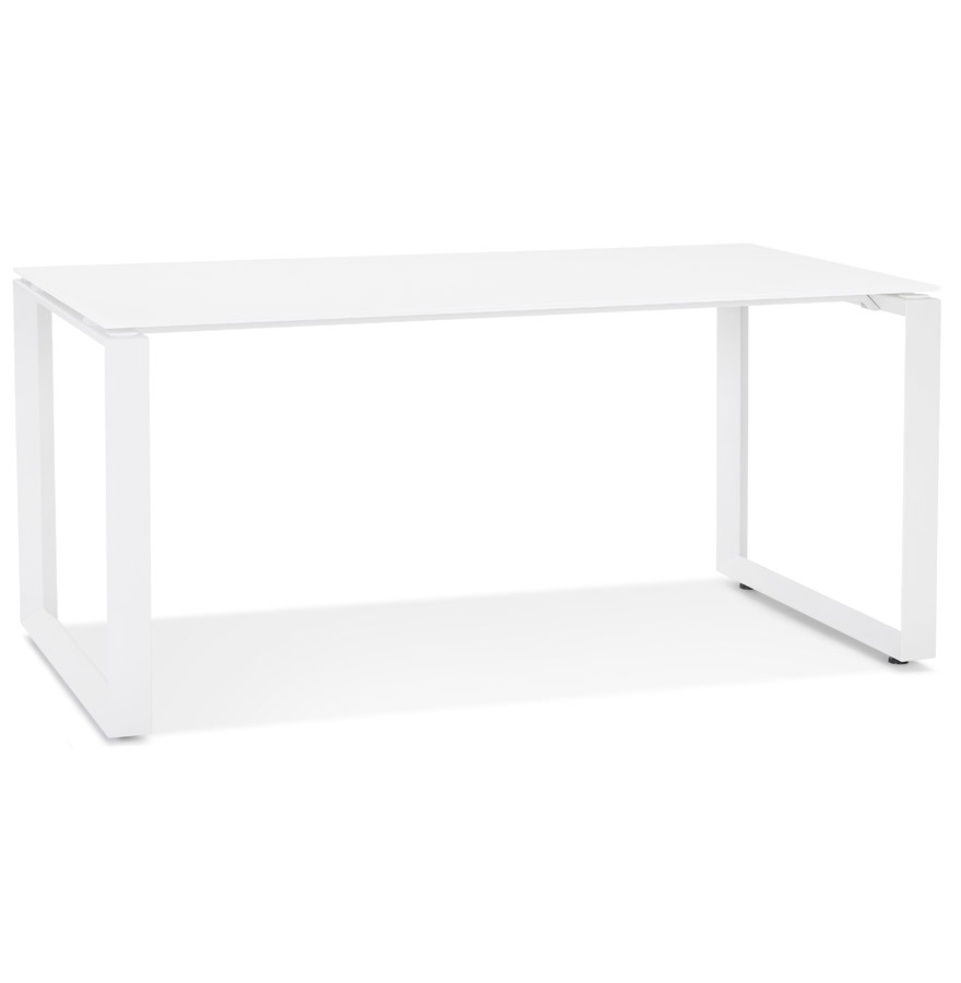 Bureau droit design 'BAKUS' en verre et métal blanc - 160x80 cm vue1