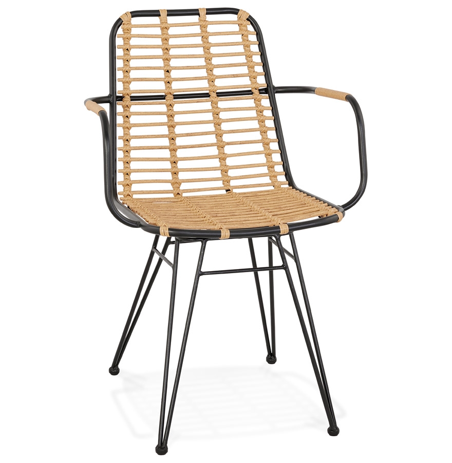 Chaise avec accoudoirs 'BASTIA' en rotin couleur naturelle et métal noir vue1