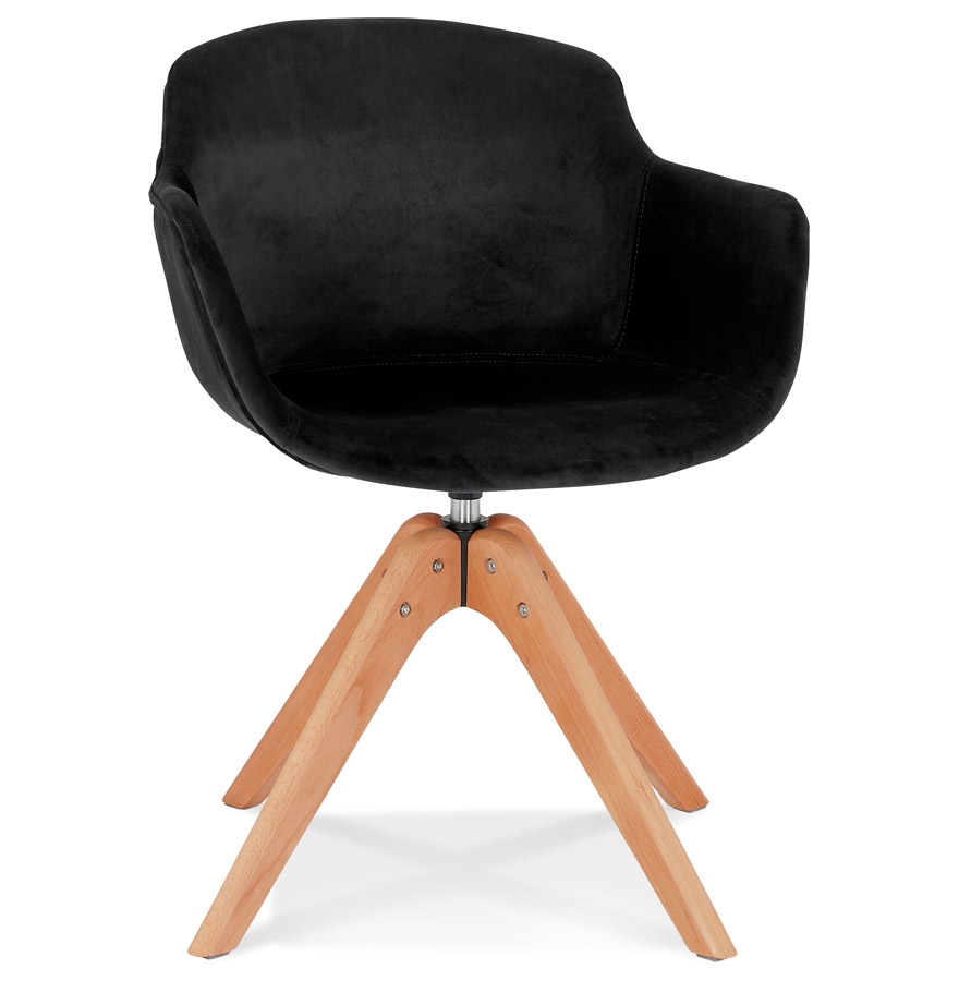Chaise avec accoudoirs 'BERNI' en velours noir et pieds en bois naturel vue1