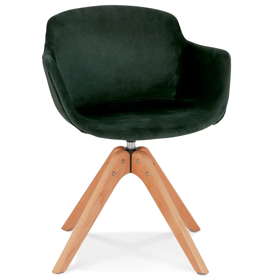 Chaise avec accoudoirs 'BERNI' en velours vert et pieds en bois naturel vue1