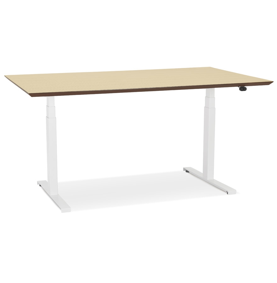 Bureau assis-debout électrique 'BIONIK'avec plateau en bois finition naturelle et pied en métal blanc - 150x70 cm vue1