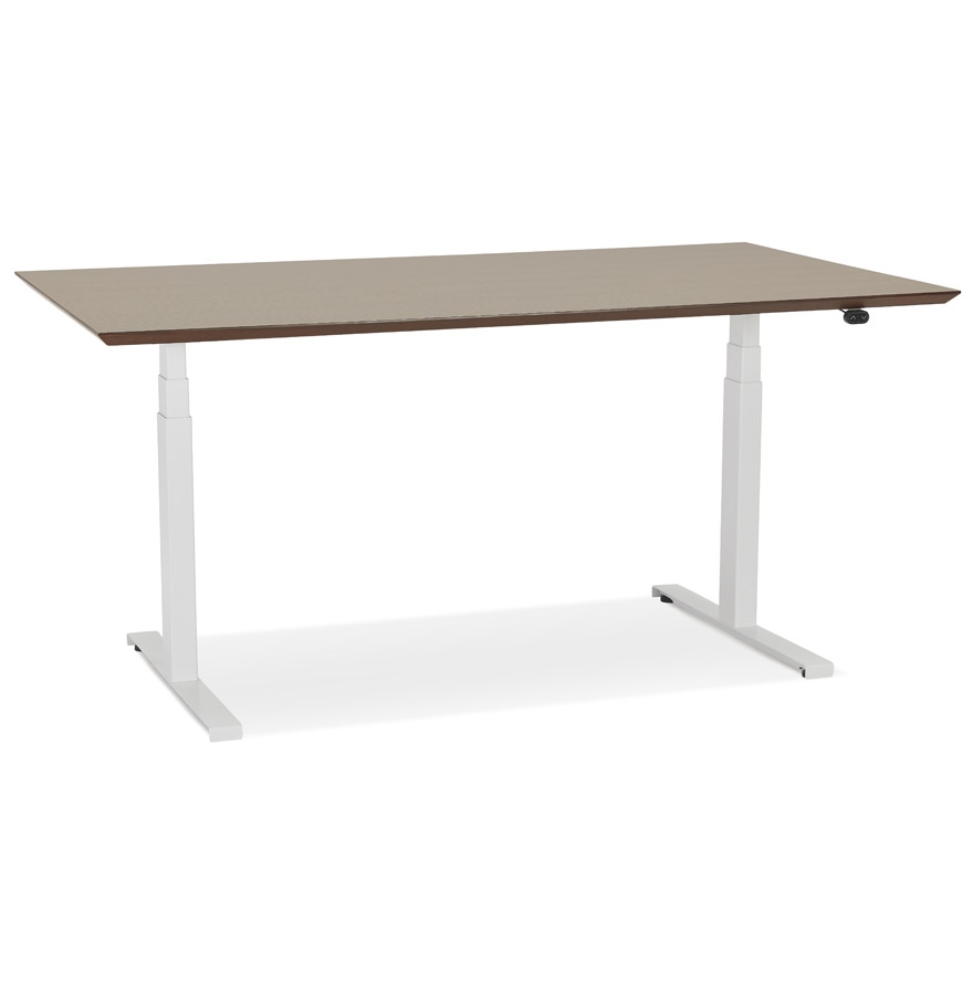 Bureau assis-debout électrique 'BIONIK'avec plateau en bois finition Noyer et pied en métal blanc - 150x70 cm vue1