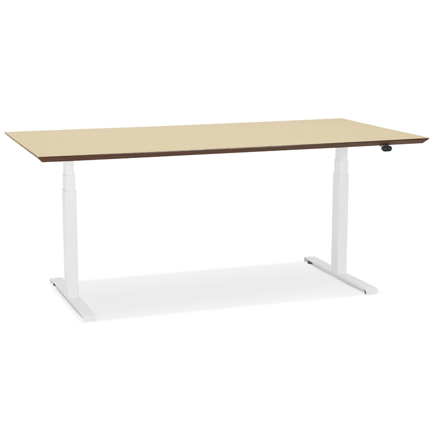 Bureau assis-debout électrique 'BIONIK'avec plateau en bois finition naturelle et pied en métal blanc - 180x90 cm vue1