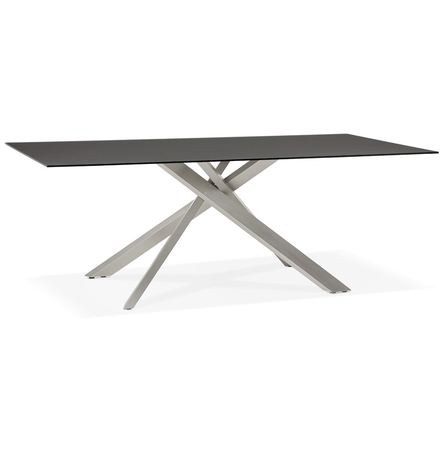 Table à diner design 'BIRDY' en verre noir avec pied central en métal - 200x100 cm vue1