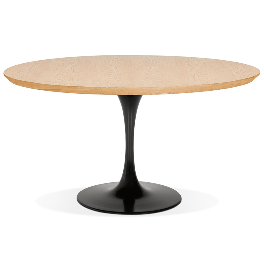 Table de salle à manger ronde 'BRIK' en bois finition naturelle et pied central en métal noir - Ø 140 cm vue1