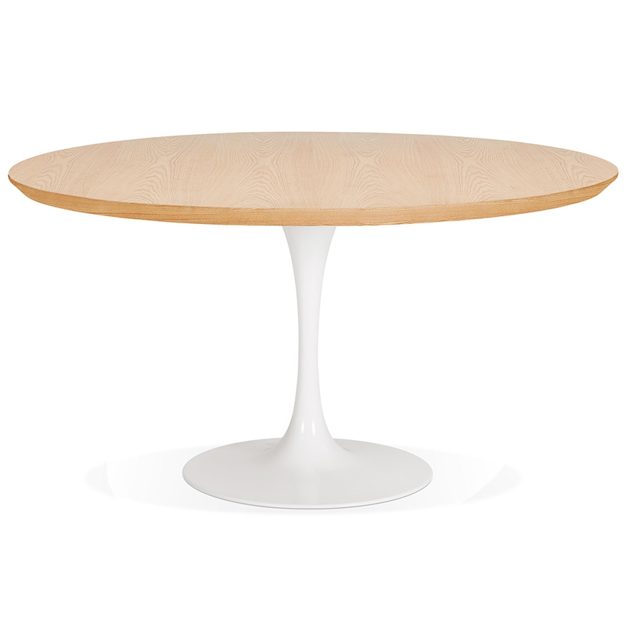 Table de salle à manger ronde 'BRIK' en bois finition naturelle et pied central en métal blanc - Ø 140 cm vue1