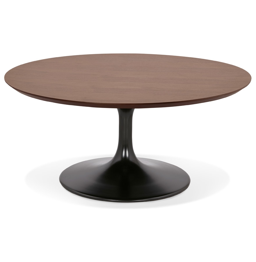 Table basse de salon ronde 'BUSTER MINI' en bois finition Noyer et pied en métal noir - Ø 90 cm vue1