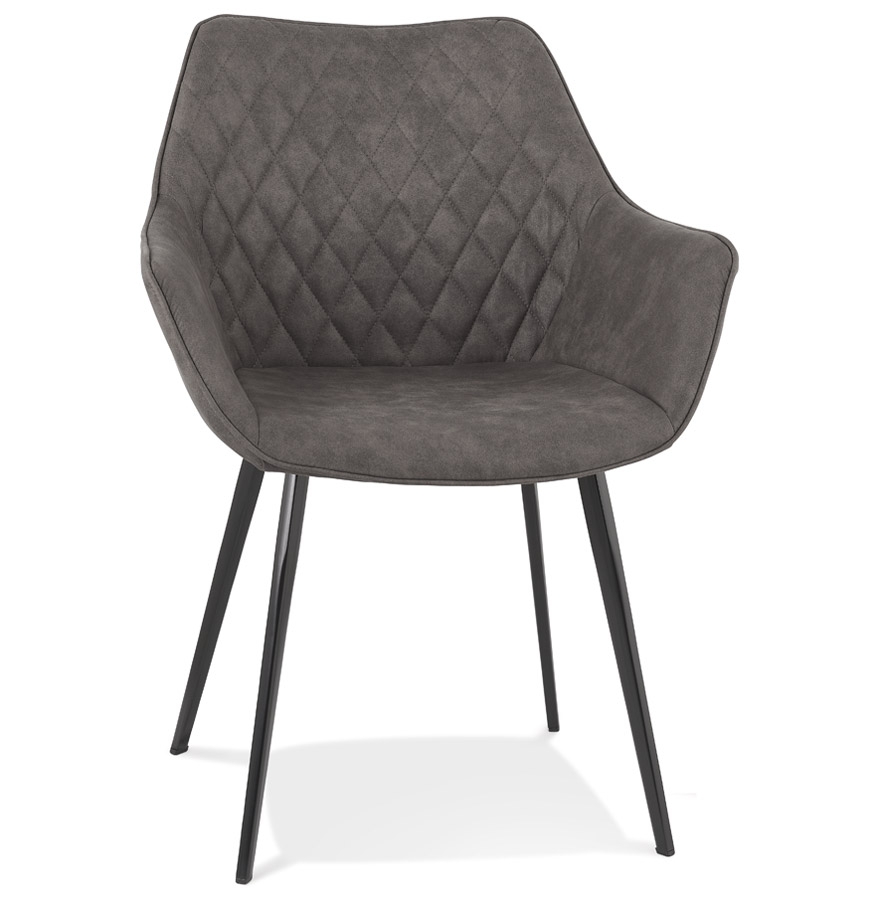 Chaise avec accoudoirs 'CHIGI' gaufrée en microfibre gris foncé et pieds en métal noir vue1