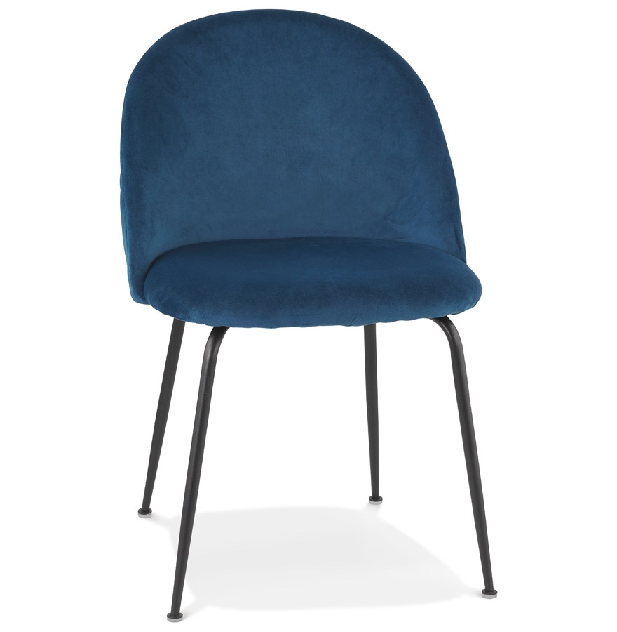 Chaise au style rétro 'CLARENCE' en velour bleu et pieds en métal noir - commande par 2 pièces / prix pour 1 pièce vue1