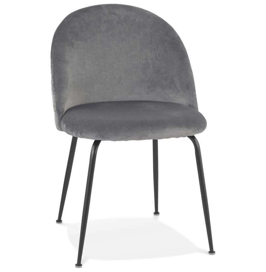 Chaise au style rétro 'CLARENCE' en velour gris clair et pieds en métal noir - commande par 2 pièces / prix pour 1 pièce vue1
