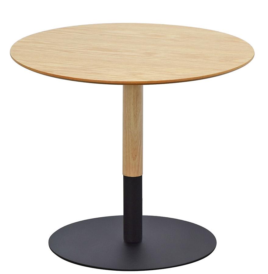 table basse design ronde 'dila h40' en bois finition naturelle et métal noir