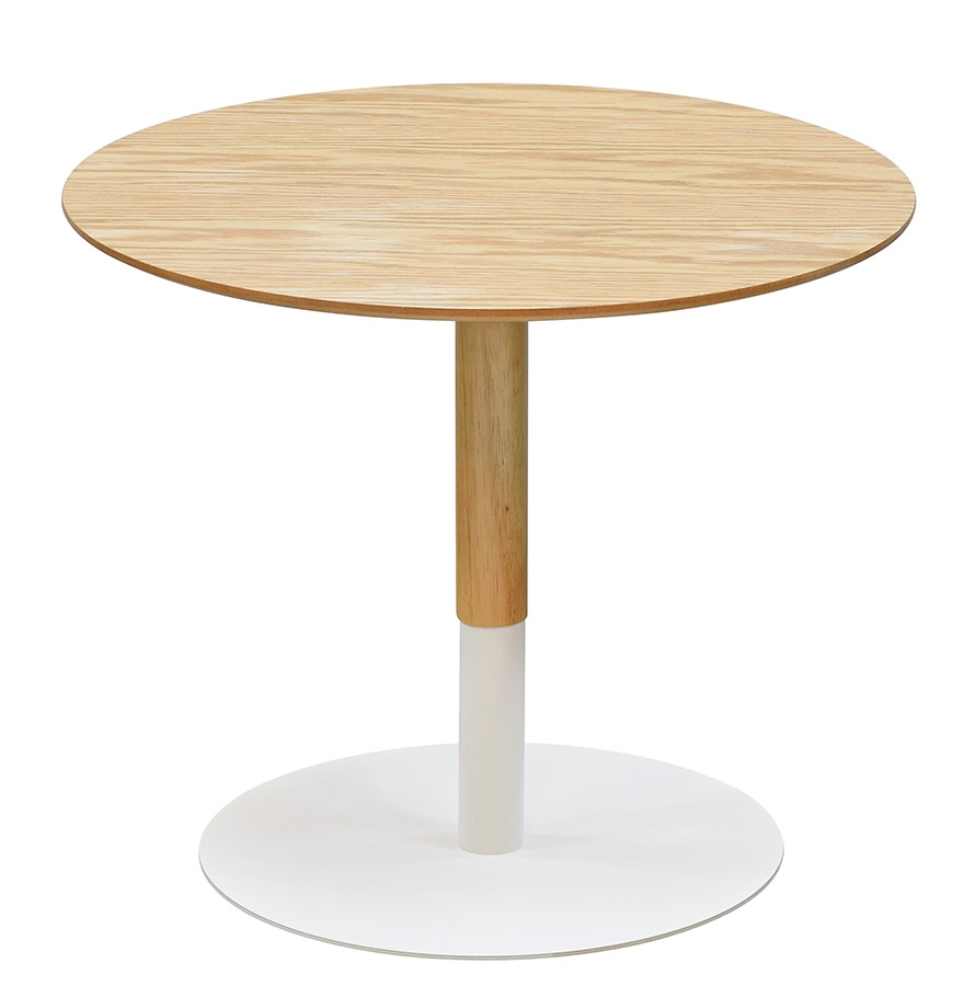 table basse design ronde 'dila h40' en bois finition naturelle et métal blanc