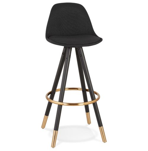 Tabouret de bar vintage 'GATO' en tissu et bois noir