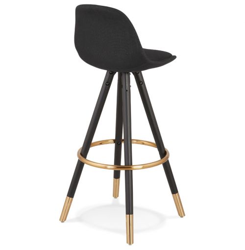 Tabouret de bar vintage 'GATO' en tissu et bois noir