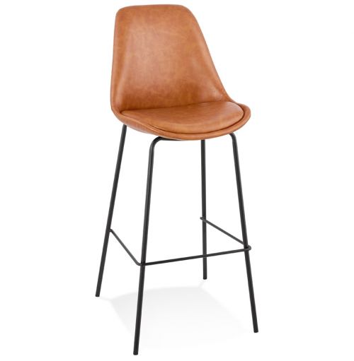 Tabouret de bar 'RITUAL' en matière synthétique brune et pied en métal noir