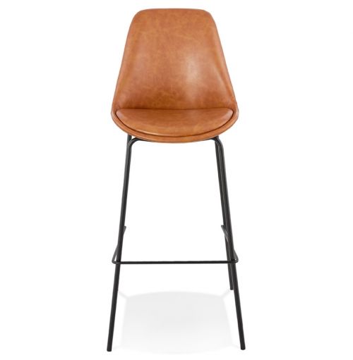 Tabouret de bar 'RITUAL' en matière synthétique brune et pied en métal noir