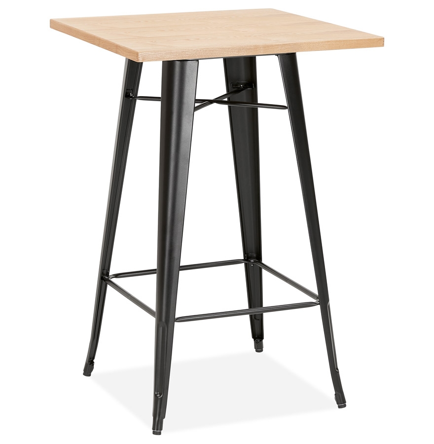 Table haute style industriel 'DARIUS' en bois clair et pieds en métal noir vue1