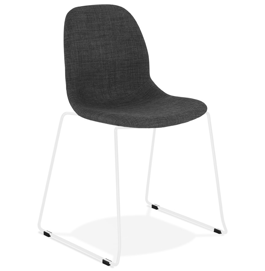 Chaise design 'DISTRIKT' en tissu gris foncé avec pieds en métal blanc vue1