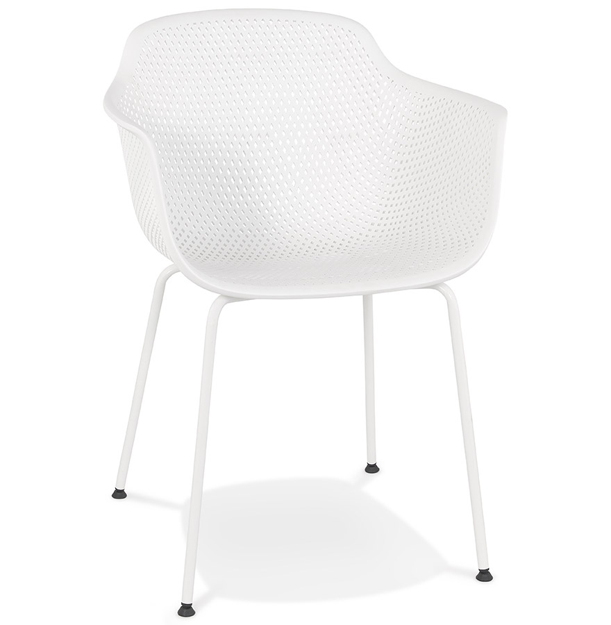 Chaise avec accoudoirs perforée 'DRAK' blanche intérieure / extérieure vue1