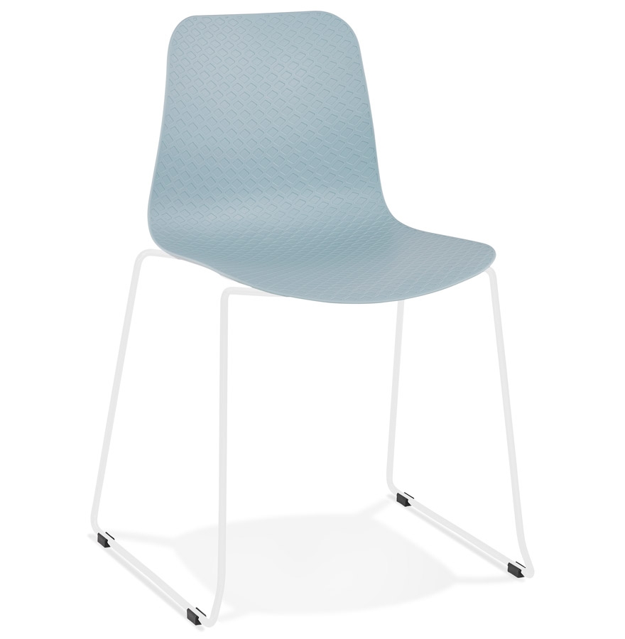 Chaise moderne 'EXPO' bleue avec pieds en métal blanc vue1