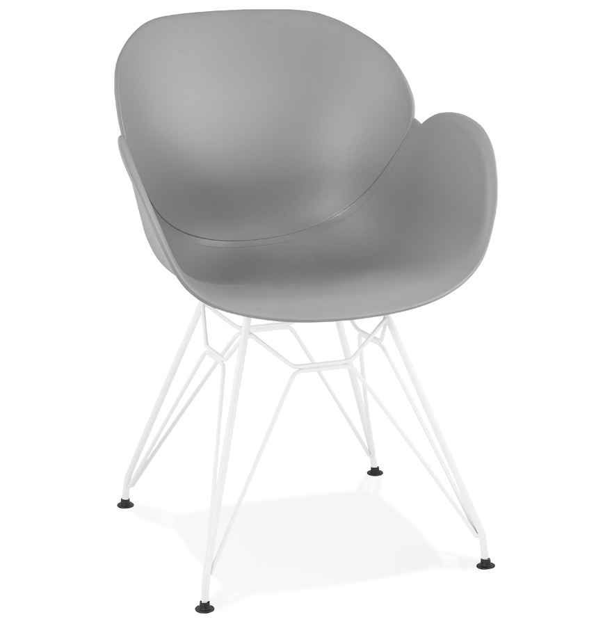 Chaise moderne 'FIDJI' grise avec pieds en métal blanc vue1