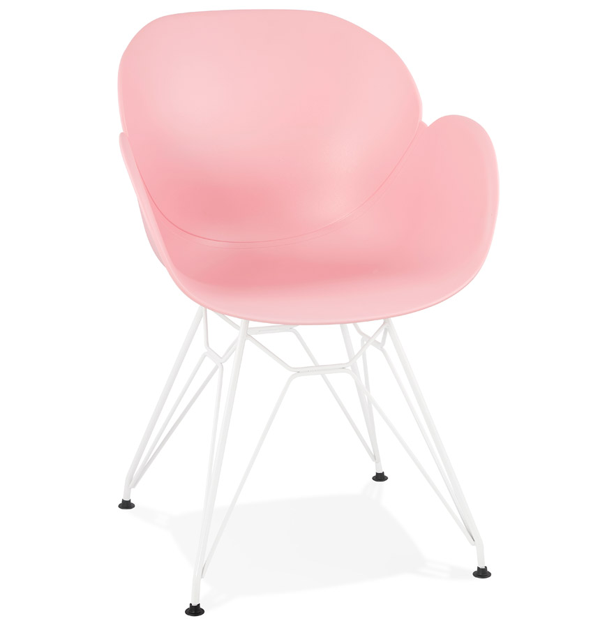 Chaise moderne 'FIDJI' rose avec pieds en métal blanc vue1