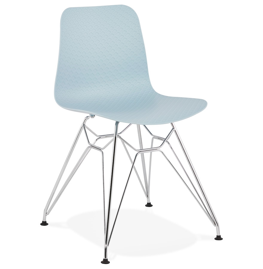 Chaise design 'GAUDY' bleue avec pied en métal chromé vue1