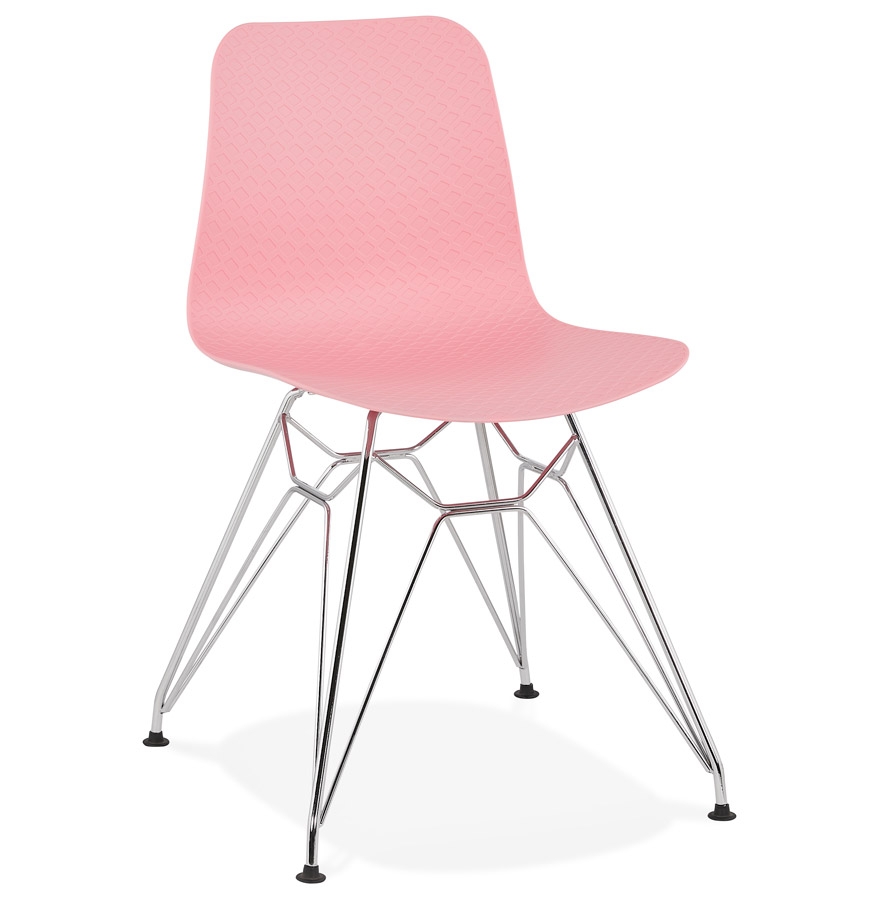 Chaise design 'GAUDY' rose avec pied en métal chromé vue1