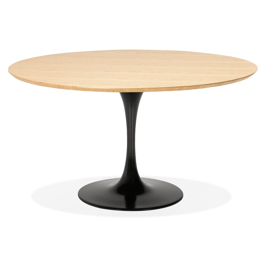 Table à dîner  / de bureau ronde design 'GLOBO' en bois finition naturelle et pied central en métal noir - Ø120 cm vue1