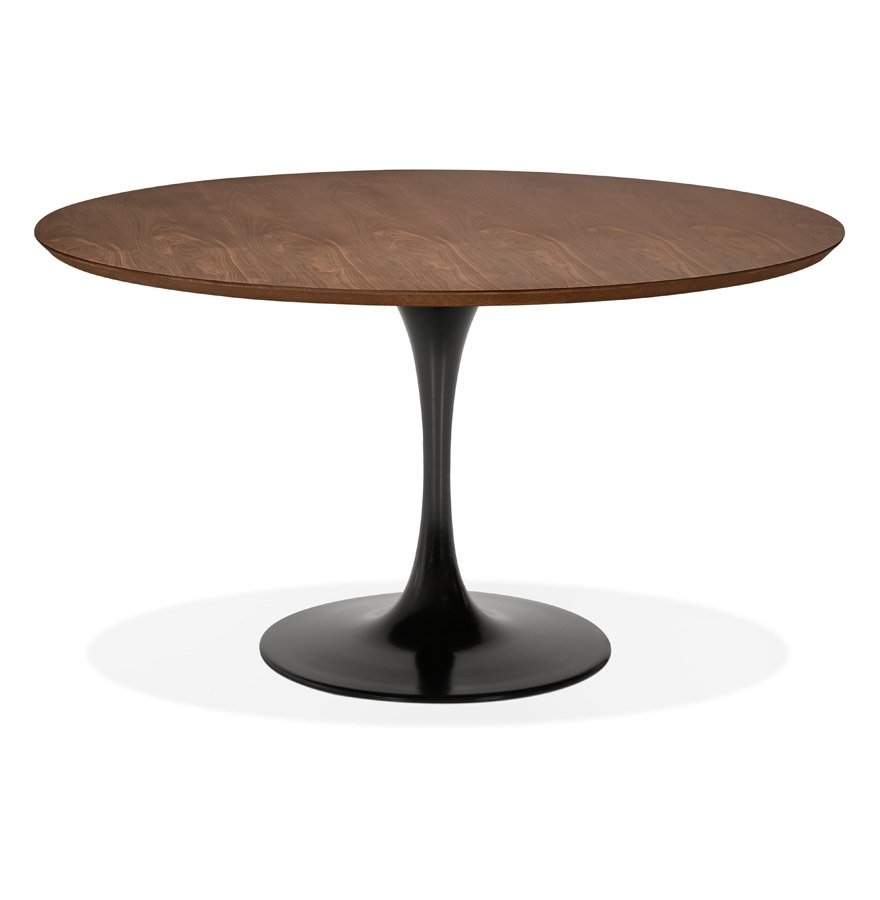 Table à dîner  / de bureau ronde design 'GLOBO' en bois finition Noyer et pied central en métal noir - Ø120 cm vue1