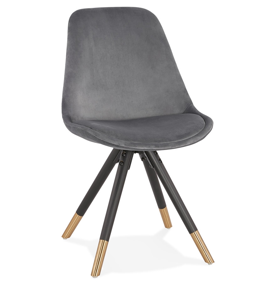 Chaise design 'HAMILTON' en velours gris et pieds en bois noir vue1