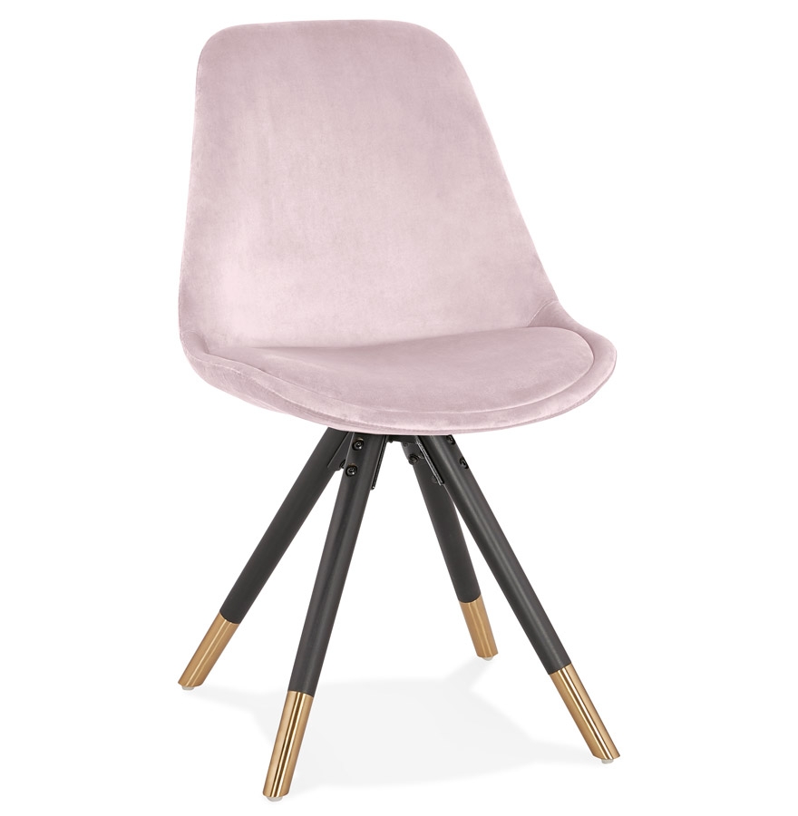 Chaise design 'HAMILTON' en velours rose et pieds en bois noir vue1