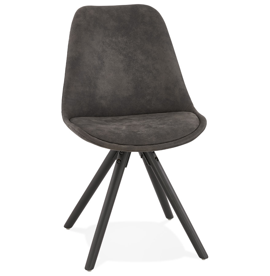 Chaise confortable 'HARRY' en microfibre grise et pieds en bois noir vue1