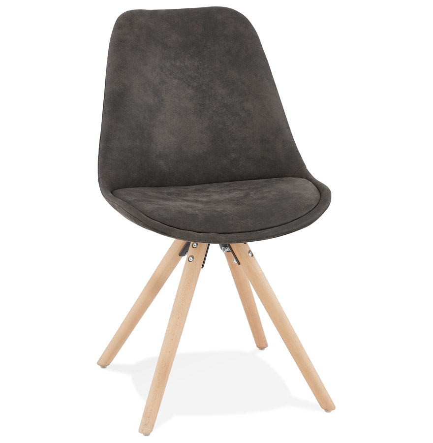 Chaise confortable 'HARRY' en microfibre grise et pieds en bois finition naturelle vue1