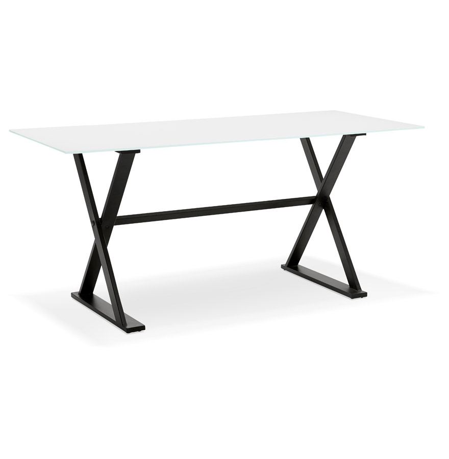 Table à diner / bureau design avec pieds en croix 'HAVANA' en verre blanc - 160x80 cm vue1