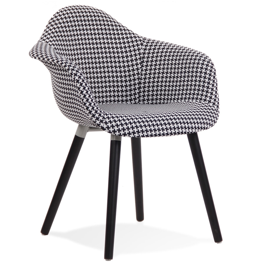 Chaise design avec accoudoirs 'LARA' en tissu pied de poule noir et blanc vue1