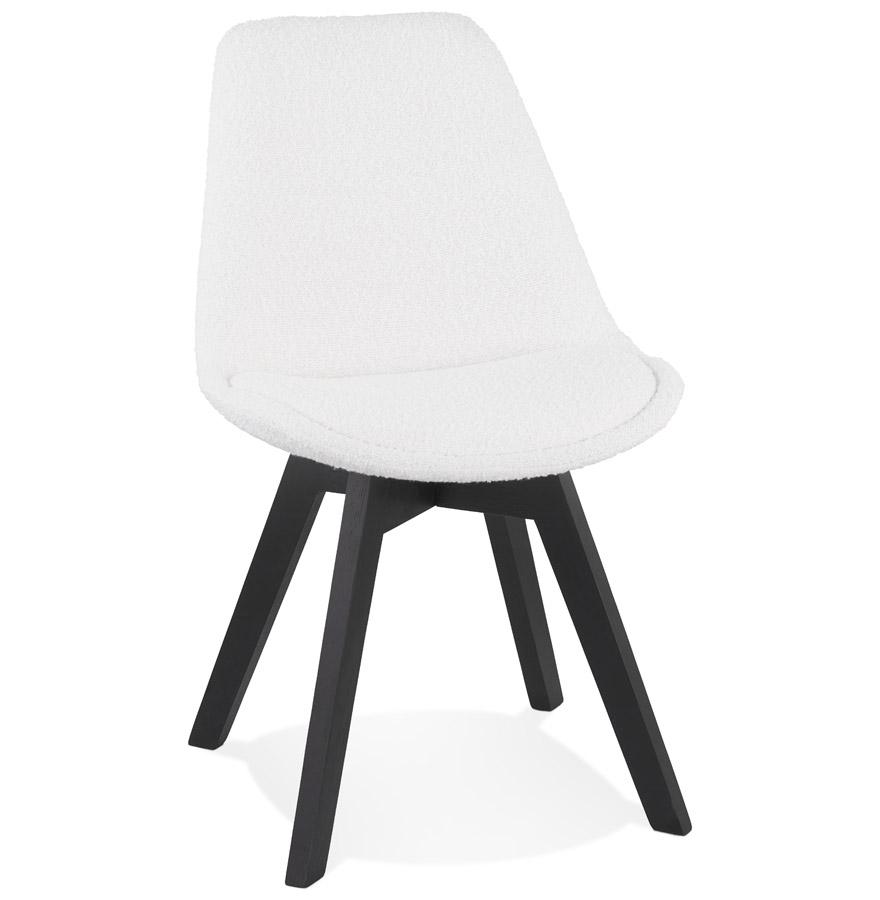 Chaise design 'LINETTE' en tissu bouloché blanc et pieds en bois noir vue1