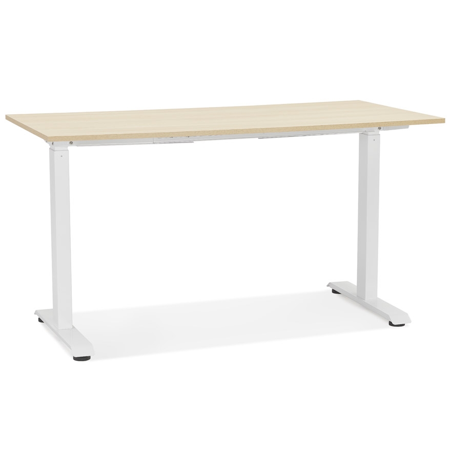 Bureau droit assis/debout 'LIVELLO' en bois finition naturelle et métal blanc - 140x70 cm vue1