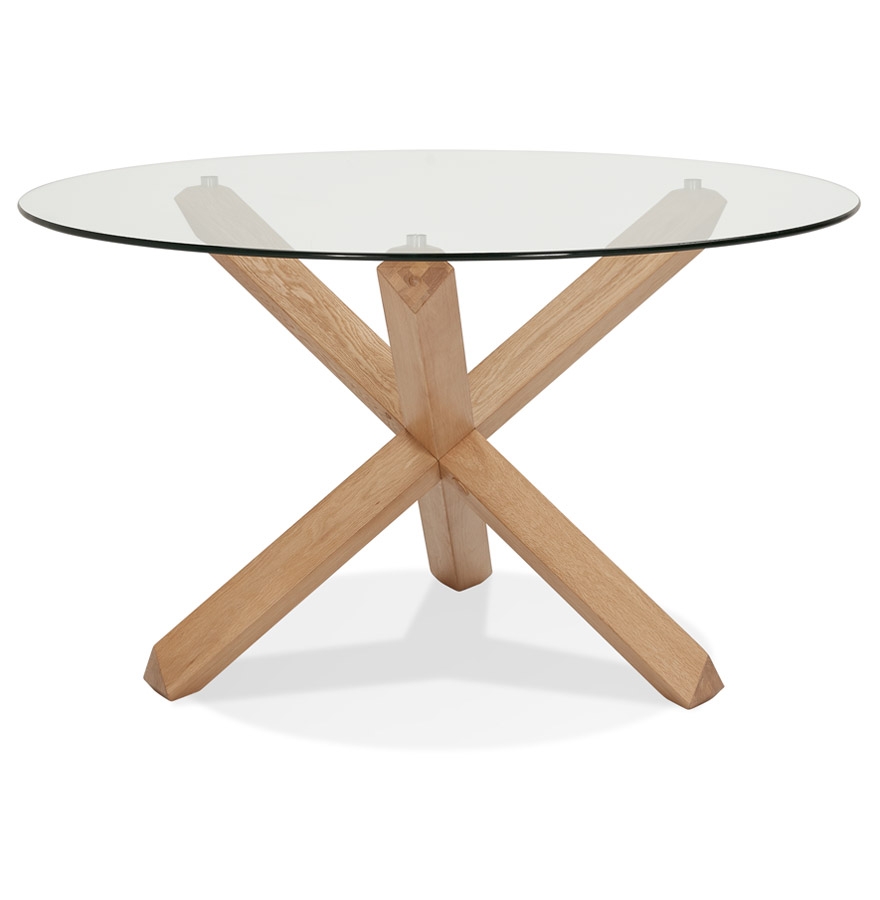 Table ronde design 'MAGIK' en verre et chêne massif vue1