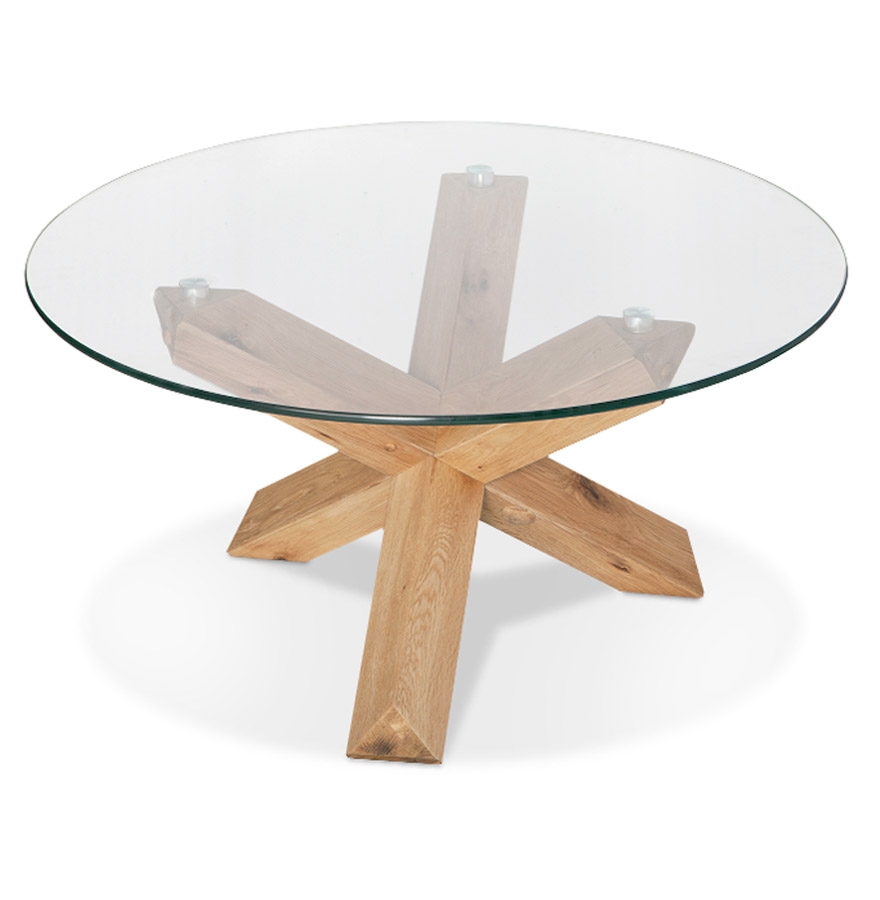 Table basse de salon 'MAGIK' ronde en verre et bois massif vue1