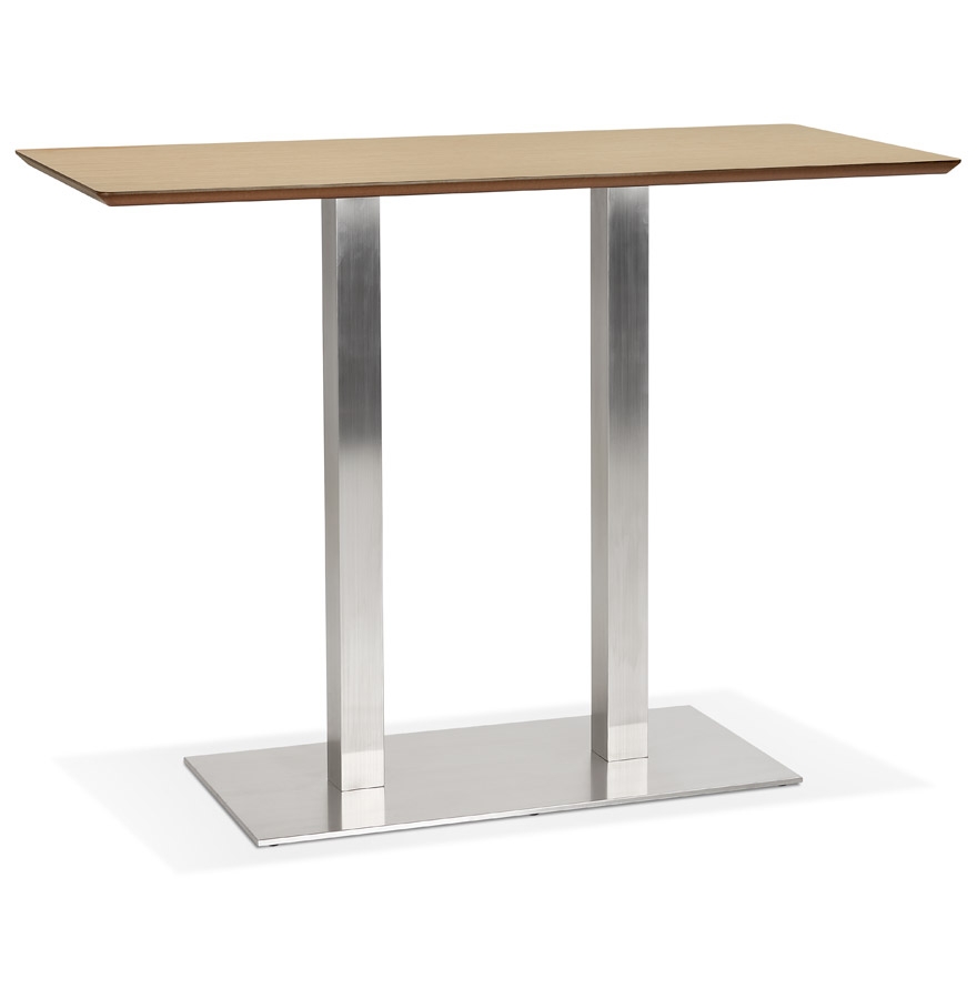 Table haute design 'MAMBO BAR' en bois finition naturelle avec pied en métal brossé - 150x70 cm vue1